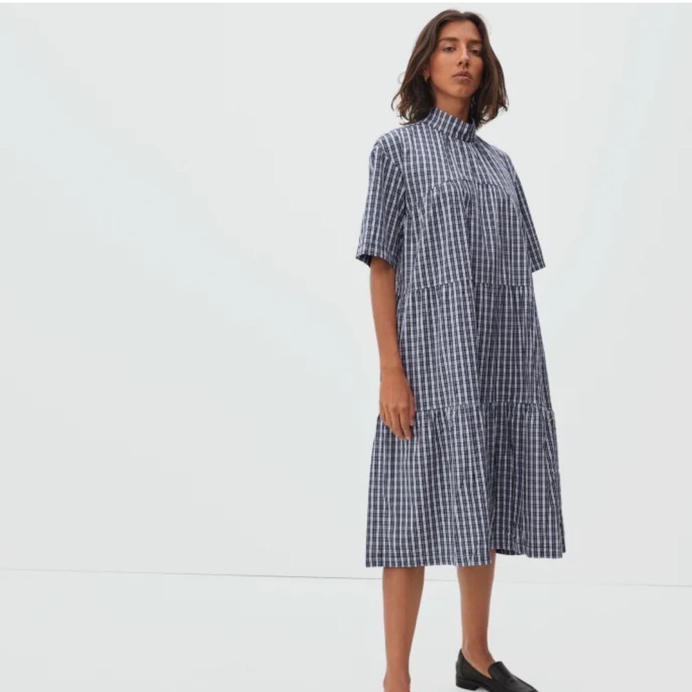 everlane tiered mockneck dress